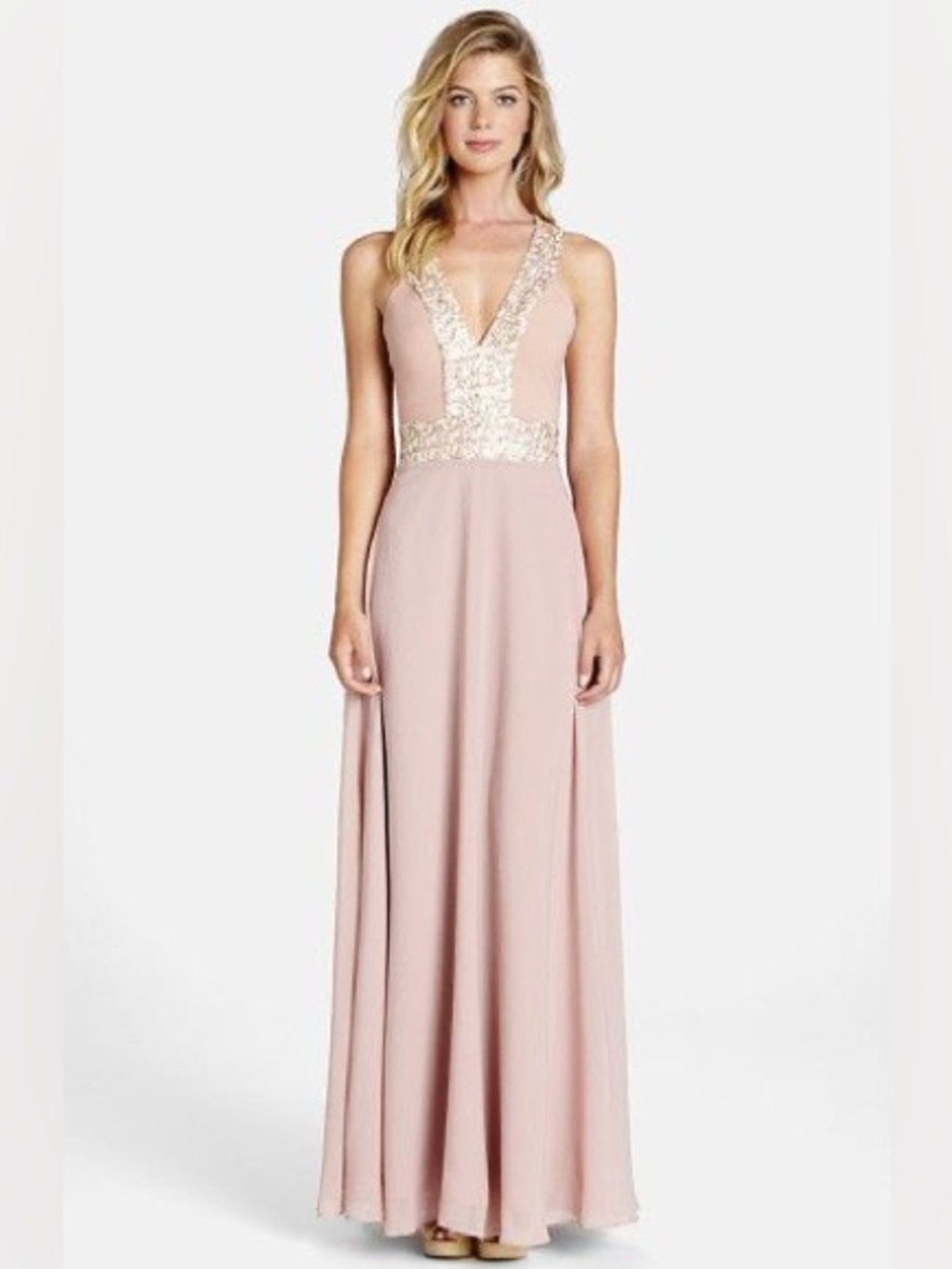 Dress the Population Delani Crepe Gown in Blush Pink / Rose Gold - Size XS